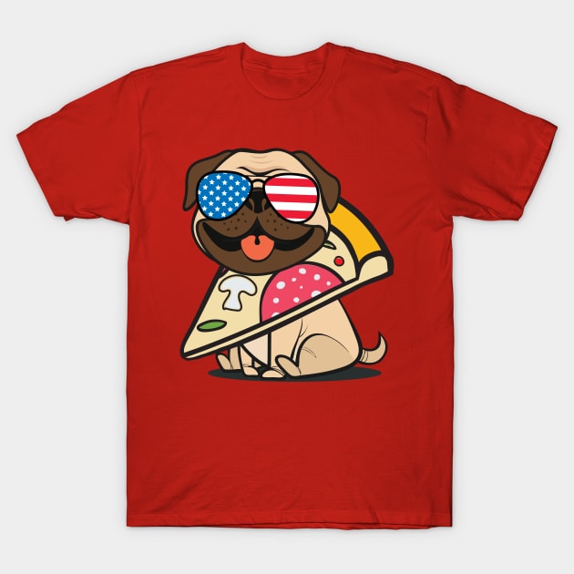 Pug Pizza USA T-Shirt by Plushism